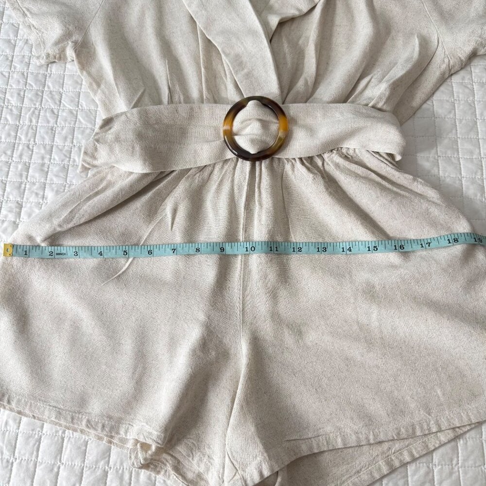 Louna Womens Beige Short Sleeve Romper With Belt, S, Viscose/Linen Blend Made In - Picture 10 of 14